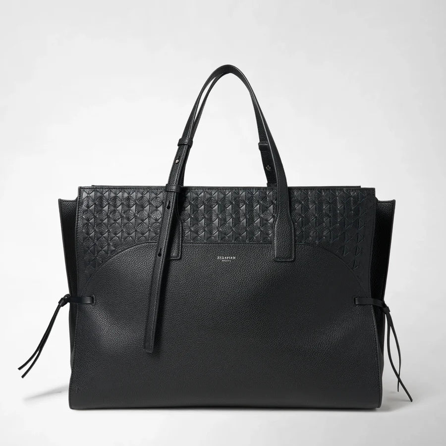 Serapian Maro Maxi Bag – Black Mosaico Cashmere Leather Large Tote with Adjustable Shoulder Strap
