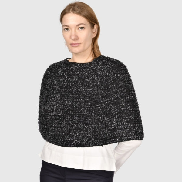 Gran Sasso: Black-Grey Textured Knit Overlay Top