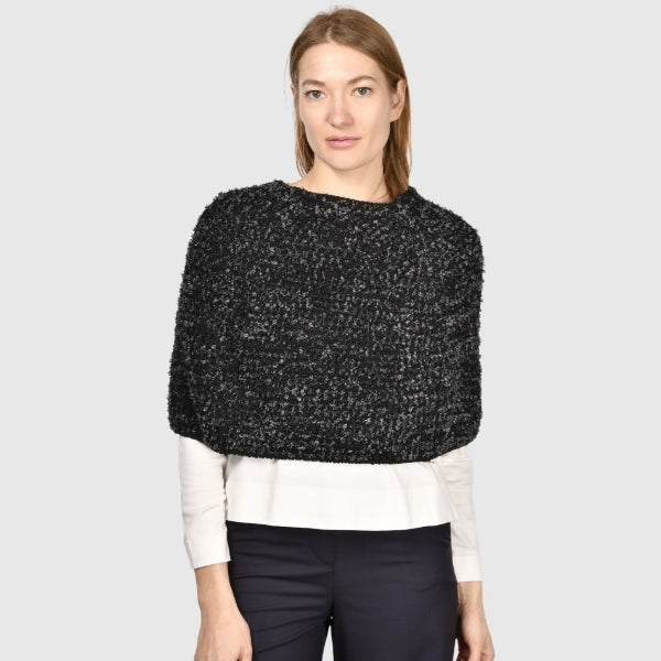Gran Sasso: Black-Grey Textured Knit Overlay Top