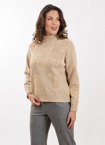 Rossana Pellegrini: Textured Floral Knit Sweater – Biscuit Beige | Made in Italy
