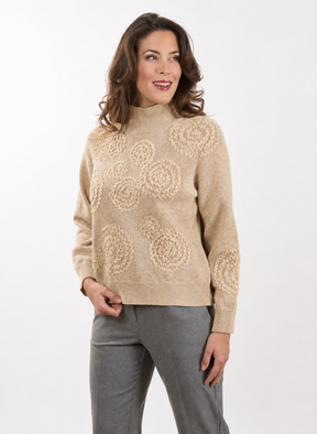 Rossana Pellegrini: Textured Floral Knit Sweater – Biscuit Beige | Made in Italy