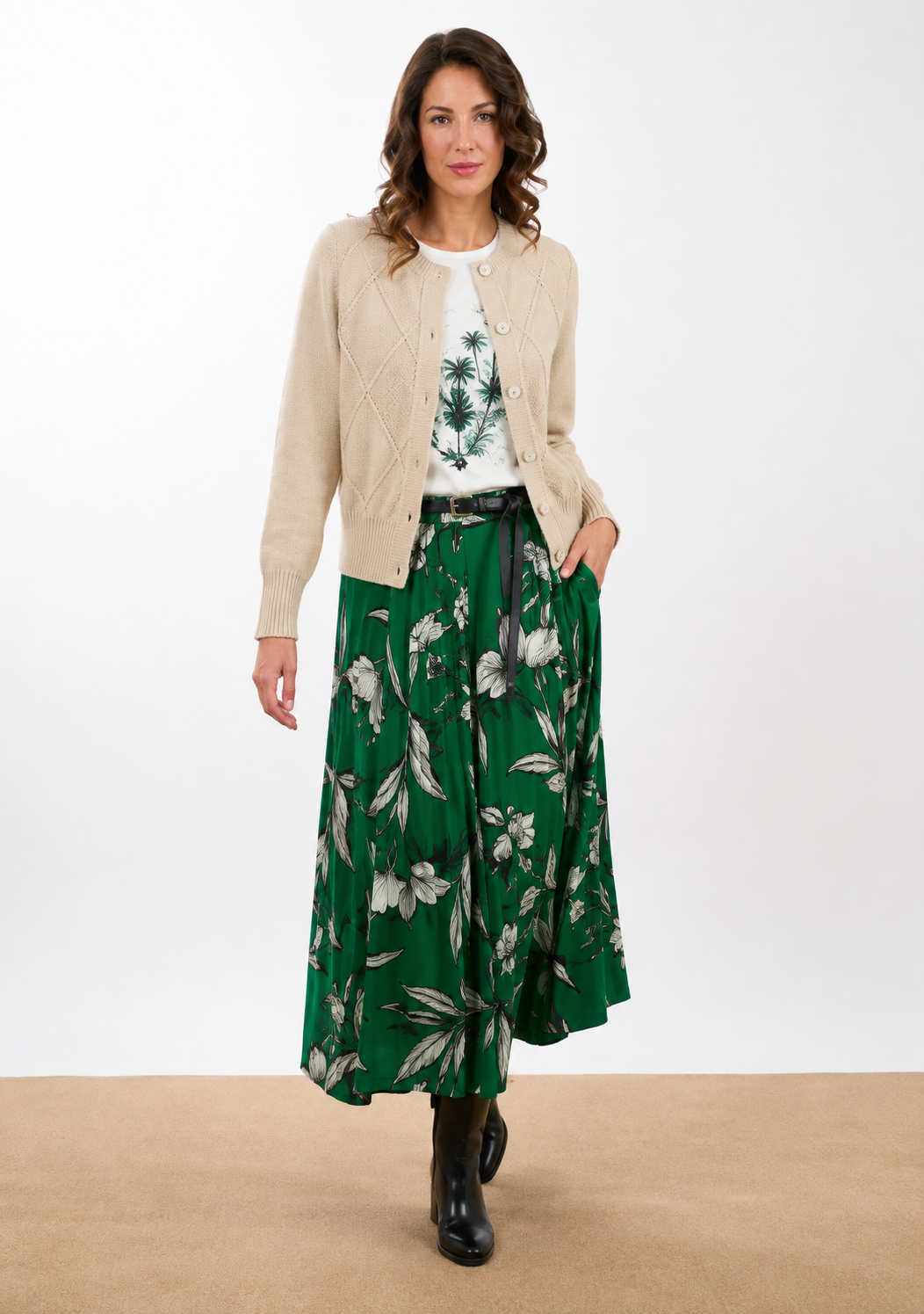 Rossana Pellegrini: Diamond Knit Cardigan – Beige | Made in Italy