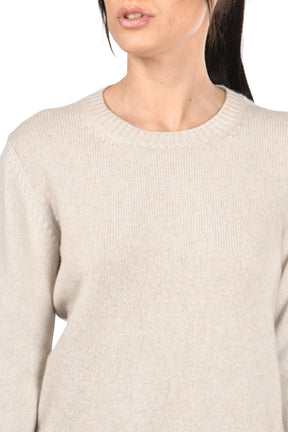 Gran Sasso Women’s Crew 100% Cashmere Neck Knit Sweater with Side Slits – Beige