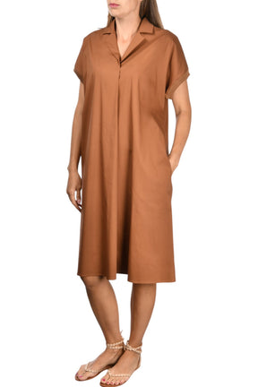 Gran Sasso: Caramel Short Sleeve Shirt Dress with Relaxed Fit & Collar Detail