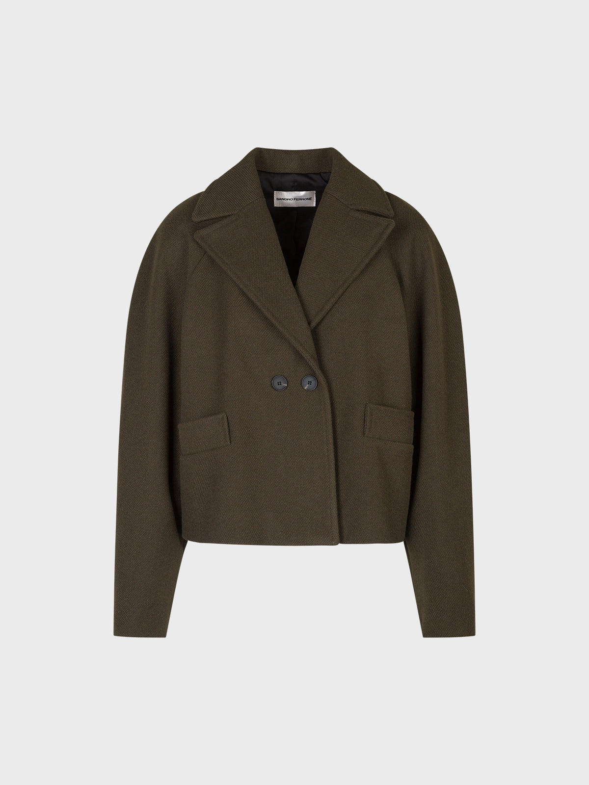 Sandro Ferrone: Cropped Double-Breasted Jacket – Military Green