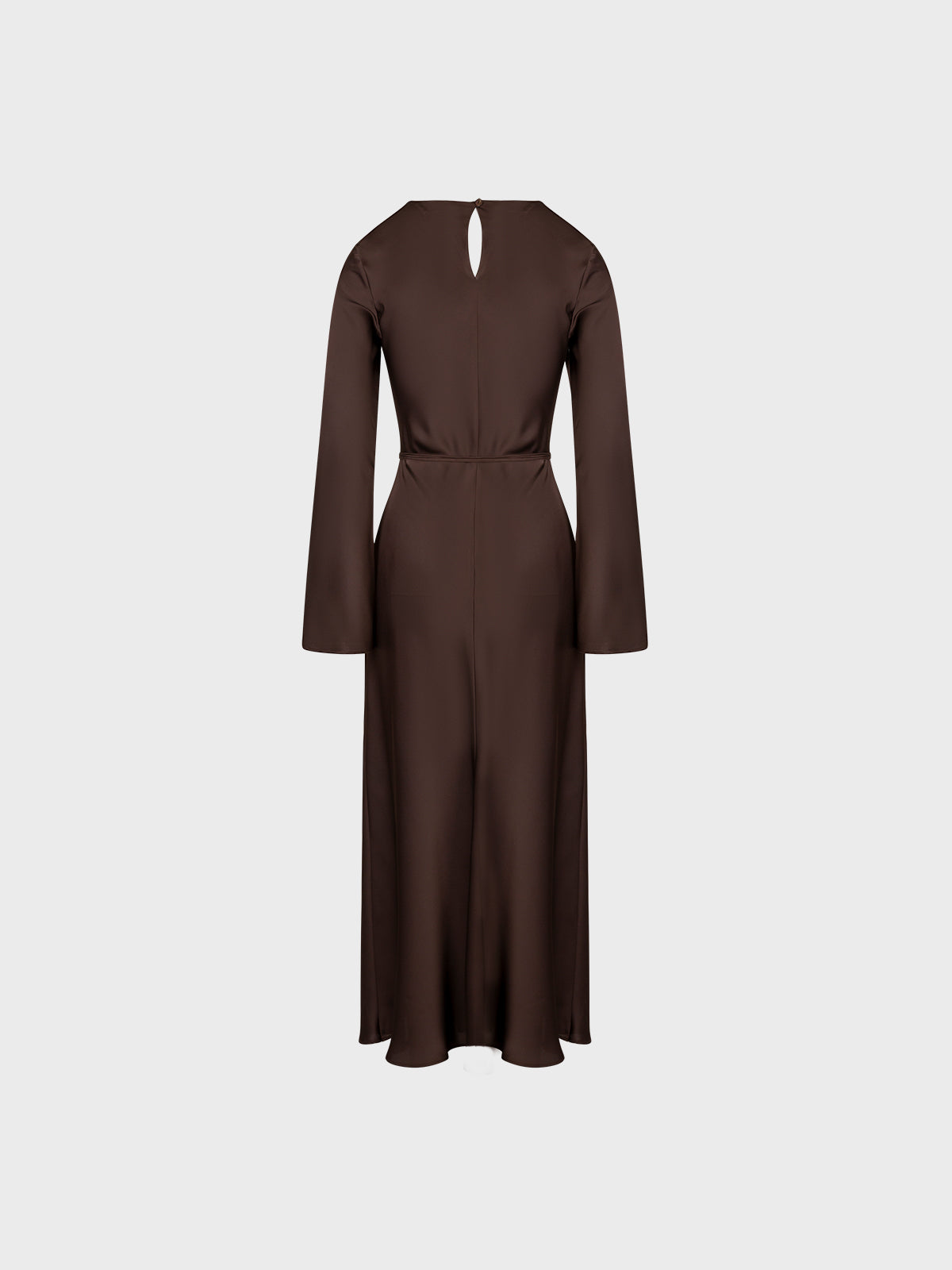 Sandro Ferrone: Satin Midi Dress with Bell Sleeves – Chocolate Brown