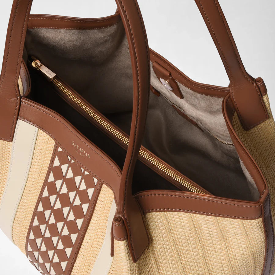 Serapian Milano Small Secret Bag in Raffia and Seta Leather