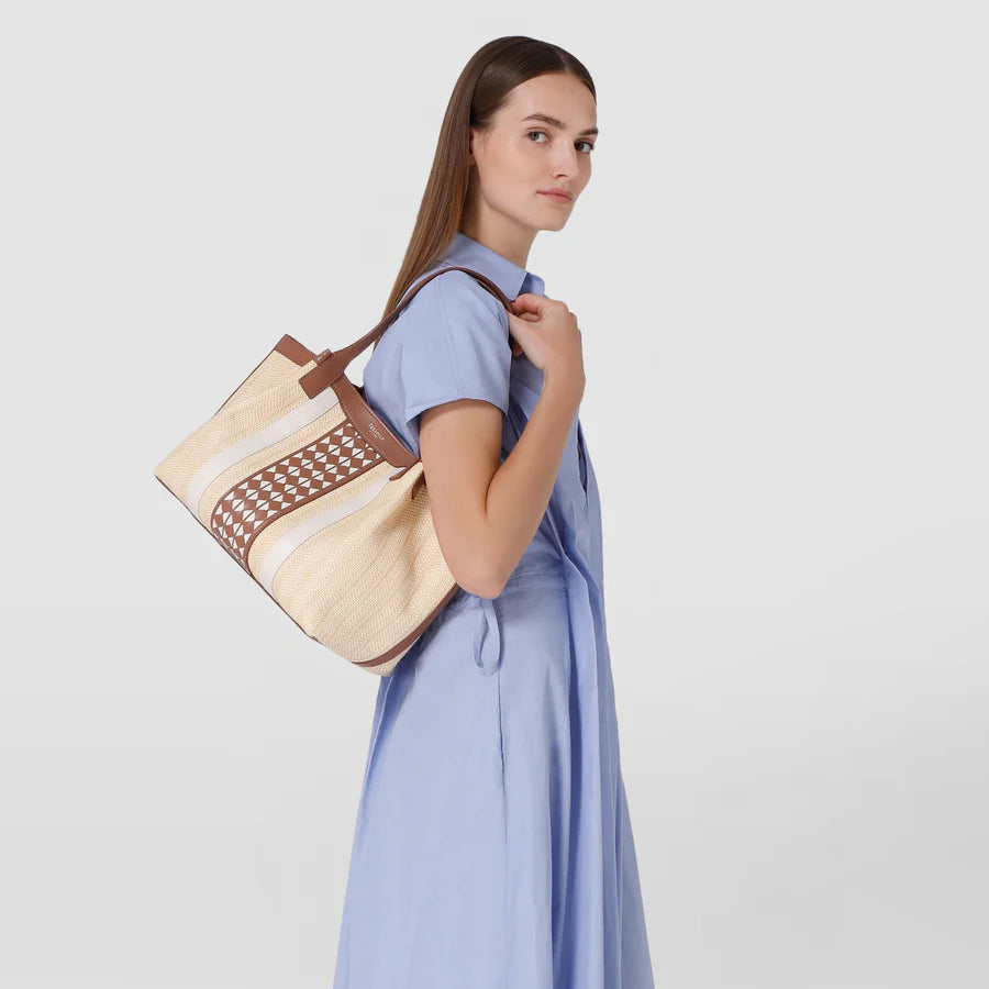 Serapian Milano Small Secret Bag in Raffia and Seta Leather