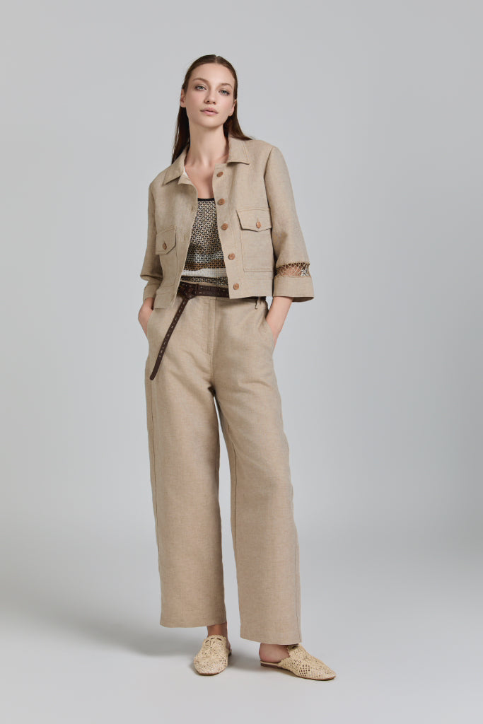 Tricot Chic: Cropped Linen Utility Jacket