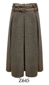 Tricot Chic: Wool Blend Pleated Midi Skirt | Women's Brown Italian Designer Skirt