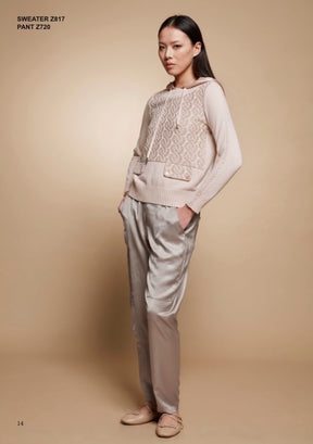 Tricot Chic: Lace Knit Hooded Sweater | Women's Beige Italian Designer Pullover