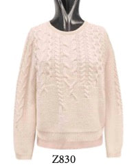 Tricot Chic: Cable Knit Sweater with Silk Hem | Women's Cream Italian Designer Sweater