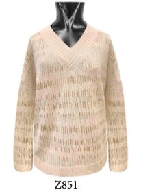 Tricot Chic: Open Knit V-Neck Sweater | Women's Beige Italian Designer Pullover