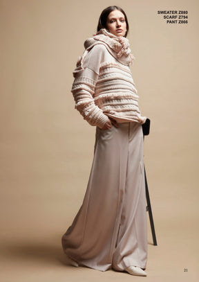 Tricot Chic: Textured Fringe Knit Sweater | Women's Beige Italian Designer Pullover